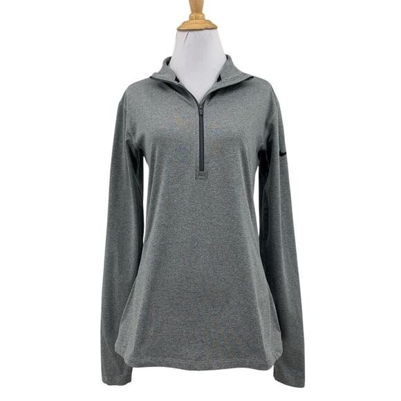 Nike Sweatshirt Womens L Large Gray Heather Pro Warm Dri Fit Half Zip Training - Picture 1 of 14